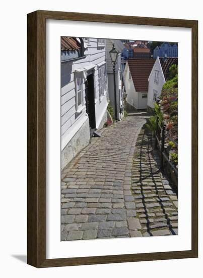 Steep Cobbled Street and White Wooden Houses-Eleanor Scriven-Framed Photographic Print