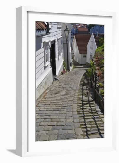 Steep Cobbled Street and White Wooden Houses-Eleanor Scriven-Framed Photographic Print