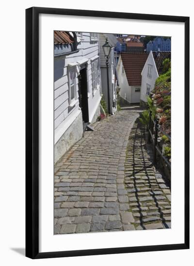 Steep Cobbled Street and White Wooden Houses-Eleanor Scriven-Framed Photographic Print