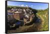 Steep Streets of Fishing Village Nd River, Elevated View in Summer, Staithes-Eleanor Scriven-Framed Stretched Canvas