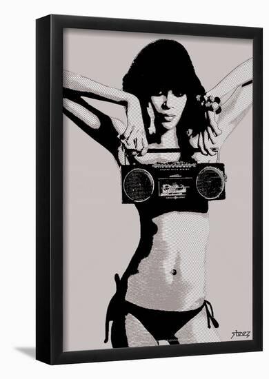 Steez Bikini Boombox - BW-null-Framed Poster