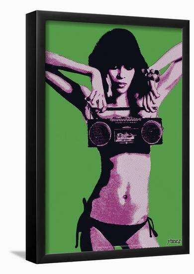 Steez Bikini Boombox - Green-null-Framed Poster