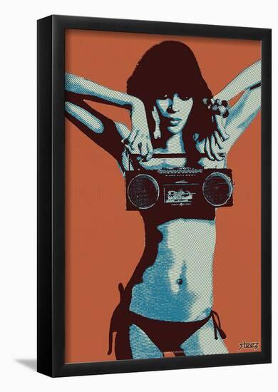 Steez Bikini Boombox - Orange-null-Framed Poster