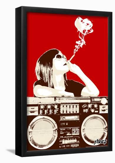 Steez Boombox Joint - Red Art Poster Print-null-Framed Poster