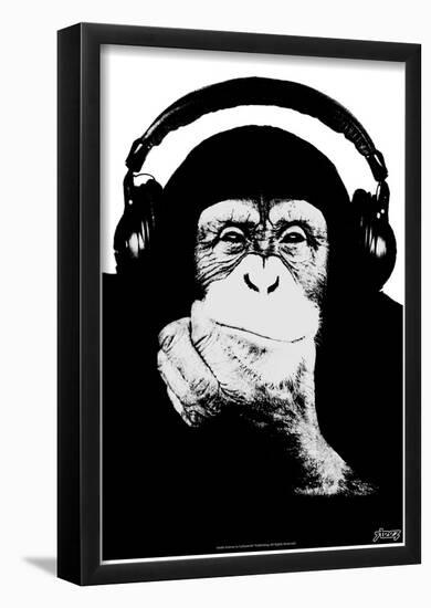 Steez Headphone Chimp - Black & White-Steez-Framed Poster