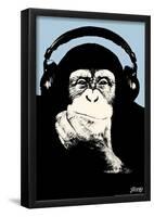 Steez Headphone Chimp - Blue Art Poster Print-Steez-Framed Poster