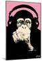 Steez Headphone Chimp - Pink Art Poster Print-Steez-Mounted Poster