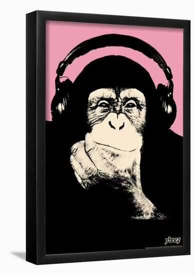 Steez Headphone Chimp - Pink Art Poster Print-Steez-Framed Poster