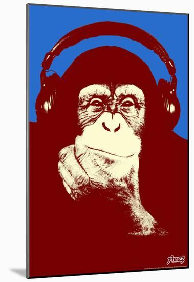 Steez Headphone Chimp - Red Art Poster Print-Steez-Mounted Poster