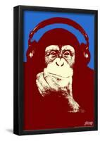 Steez Headphone Chimp - Red Art Poster Print-Steez-Framed Poster