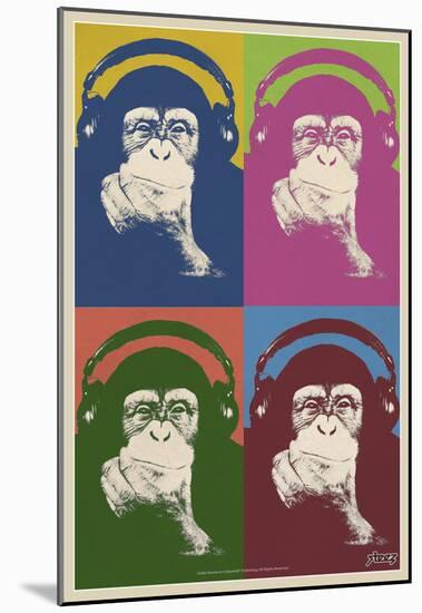 Steez Monkey Headphones Quad Pop-Art-null-Mounted Poster