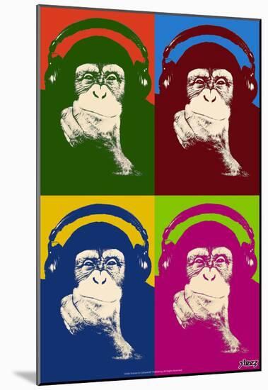 Steez Monkey Headphones Quad Pop-Art-null-Mounted Poster