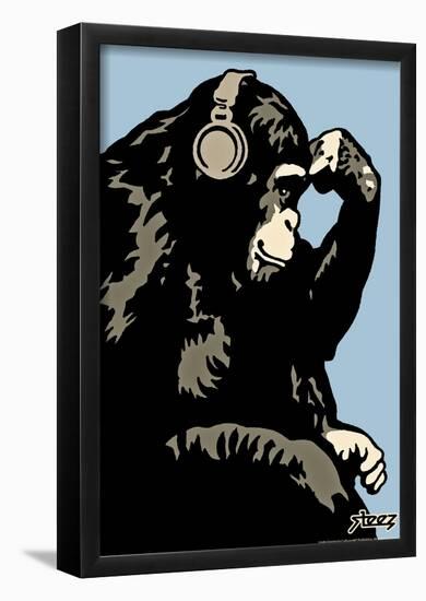 Steez Monkey Thinker - Blue Art Poster Print-null-Framed Poster