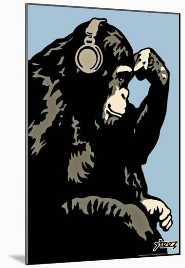 Steez Monkey Thinker - Blue Art Poster Print-null-Mounted Poster