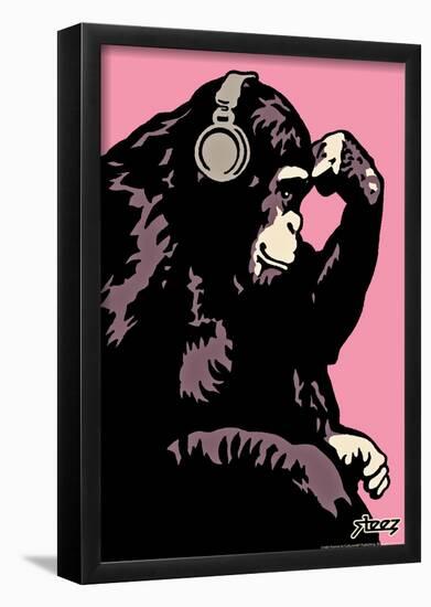 Steez Monkey Thinker - Pink Art Poster Print-null-Framed Poster