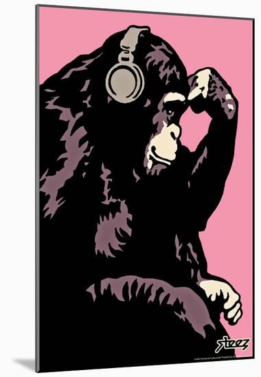 Steez Monkey Thinker - Pink Art Poster Print-null-Mounted Poster