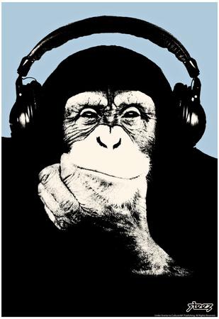 Steez Headphone Chimp - Blue Art Poster Print