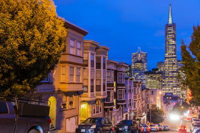 Night View of Downtown Skyline from North Beach District, San Francisco, California, Usa