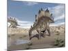 Stegosaurus Dinosaur Drinking Water in the Desert-null-Mounted Art Print