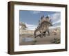 Stegosaurus Dinosaur Drinking Water in the Desert-null-Framed Art Print