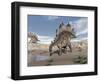 Stegosaurus Dinosaur Drinking Water in the Desert-null-Framed Art Print