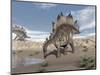 Stegosaurus Dinosaur Drinking Water in the Desert-null-Mounted Art Print