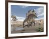 Stegosaurus Dinosaur Drinking Water in the Desert-null-Framed Art Print