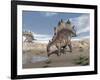 Stegosaurus Dinosaur Drinking Water in the Desert-null-Framed Art Print