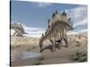 Stegosaurus Dinosaur Drinking Water in the Desert-null-Stretched Canvas