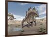 Stegosaurus Dinosaur Drinking Water in the Desert-null-Framed Art Print