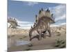 Stegosaurus Dinosaur Drinking Water in the Desert-null-Mounted Art Print