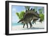 Stegosaurus Dinosaurs Drinking from a Jurassic Lake-null-Framed Art Print