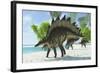 Stegosaurus Dinosaurs Drinking from a Jurassic Lake-null-Framed Art Print