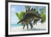 Stegosaurus Dinosaurs Drinking from a Jurassic Lake-null-Framed Art Print