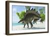 Stegosaurus Dinosaurs Drinking from a Jurassic Lake-null-Framed Premium Giclee Print