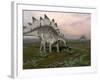 Stegosaurus Dinosaurs Grazing on Plants-null-Framed Art Print