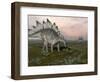 Stegosaurus Dinosaurs Grazing on Plants-null-Framed Art Print