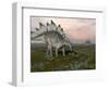 Stegosaurus Dinosaurs Grazing on Plants-null-Framed Art Print