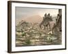 Stegosaurus Dinosaurs Searching for Water in a Desert Landscape-null-Framed Art Print