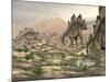 Stegosaurus Dinosaurs Searching for Water in a Desert Landscape-null-Mounted Art Print