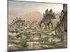 Stegosaurus Dinosaurs Searching for Water in a Desert Landscape-null-Mounted Art Print