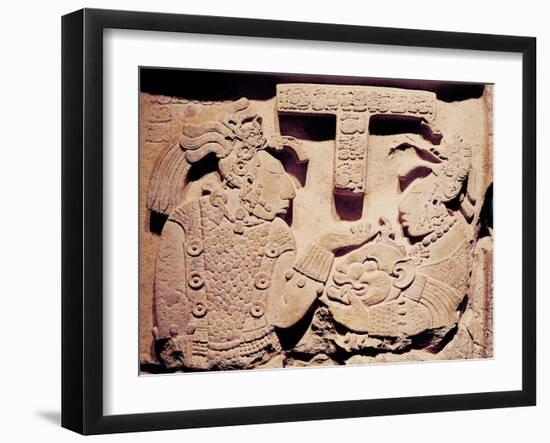 Stela Depicting a Woman Presenting a Jaguar Mask to a Priest, from Yaxchilan-Mayan-Framed Giclee Print