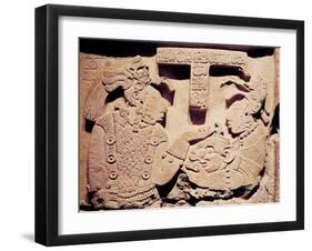 Stela Depicting a Woman Presenting a Jaguar Mask to a Priest, from Yaxchilan-Mayan-Framed Giclee Print