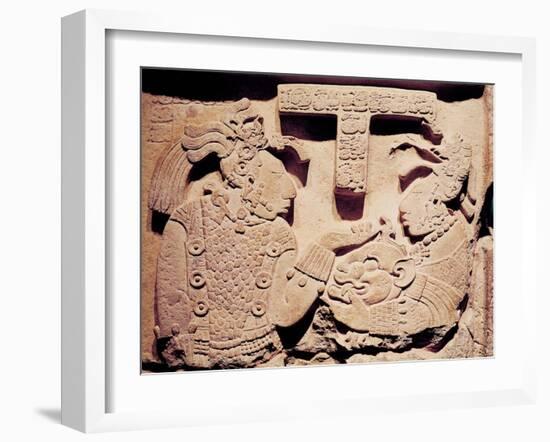Stela Depicting a Woman Presenting a Jaguar Mask to a Priest, from Yaxchilan-Mayan-Framed Giclee Print