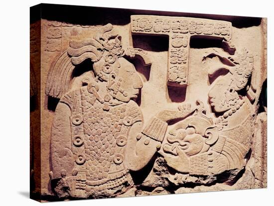 Stela Depicting a Woman Presenting a Jaguar Mask to a Priest, from Yaxchilan-Mayan-Stretched Canvas