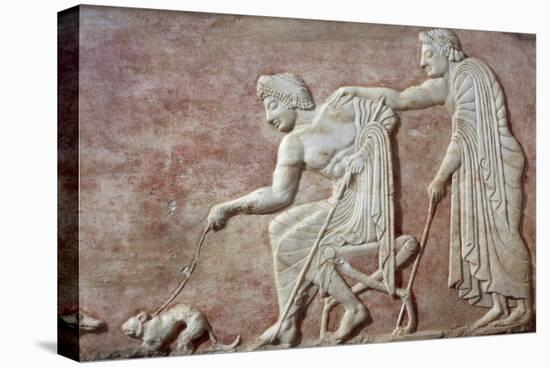 Stele Depicting Fight Between Dog and Cat, Relief from Kerameikos Necropolis in Athens, Greece-null-Stretched Canvas