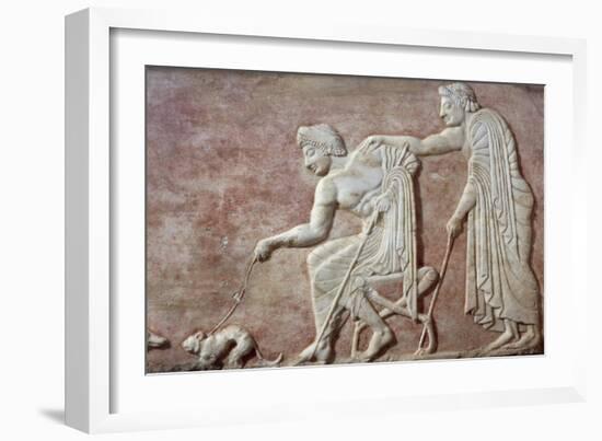 Stele Depicting Fight Between Dog and Cat, Relief from Kerameikos Necropolis in Athens, Greece-null-Framed Giclee Print