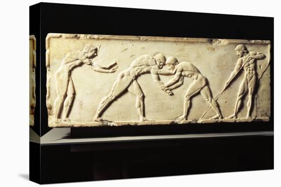 Stele Depicting Wrestling Competition, Relief from Kerameikos Necropolis in Athens, Greece-null-Stretched Canvas