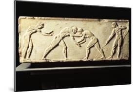 Stele Depicting Wrestling Competition, Relief from Kerameikos Necropolis in Athens, Greece-null-Mounted Giclee Print