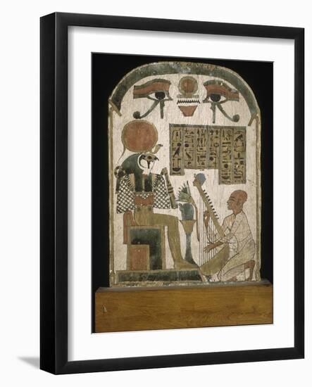 Stèle du harpiste Djedkhonsouioufankh adorant le dieu Rê-Horakhty-null-Framed Giclee Print